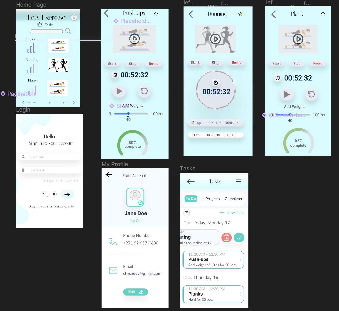 Screenshot of React Exercise App Design